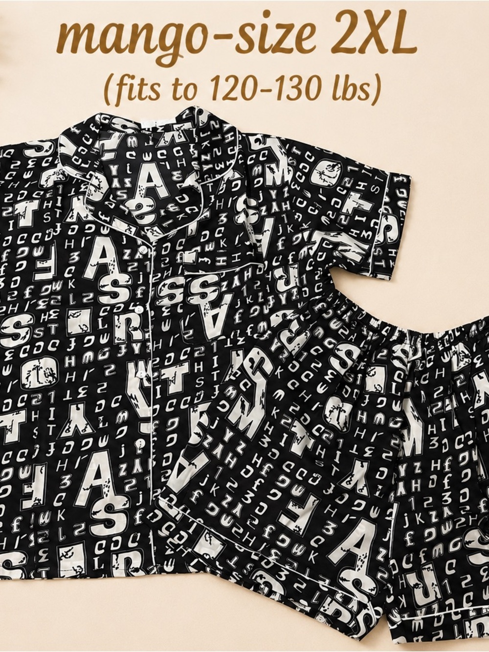 Mango Black Letter-Print Short Pajama Set